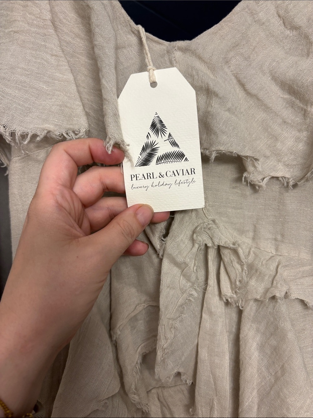 Boho Tiered Ruffle Maxi Dress in Beige — Lightweight Spaghetti-Strap Maxi - Picture 2 of 5